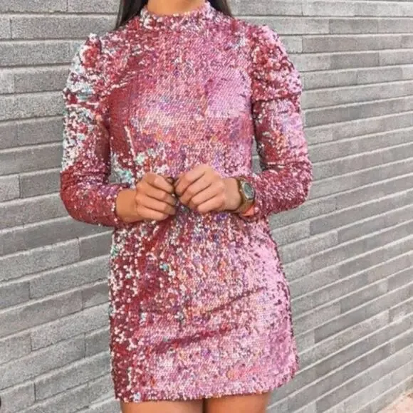 Zara | Dresses | Zara Limited Edition Pink Iridescent Sequin